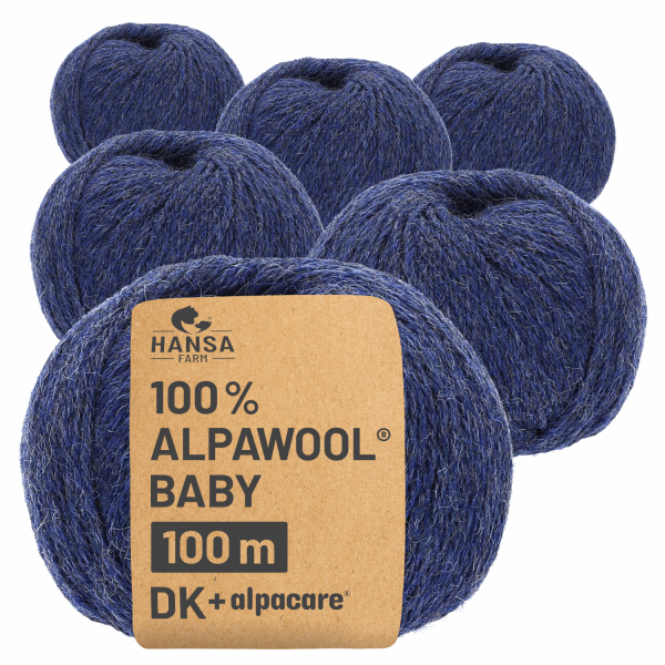 Alpawool® Baby 100 DK waschbar HF236 - 6x50g Alpakawolle Dunkelblau Melange