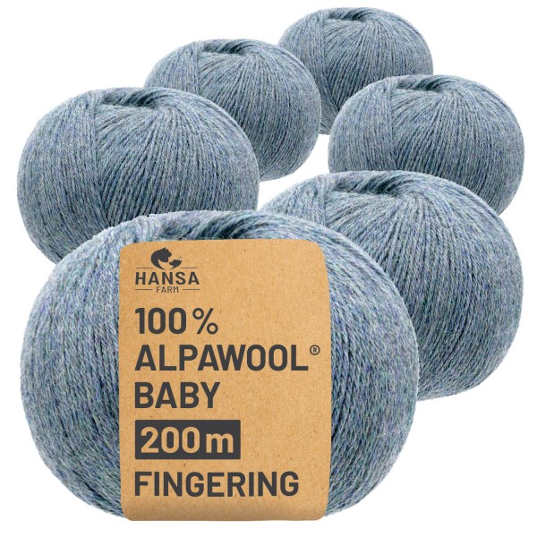 Alpawool® Baby 200 Fingering HF243 - 6x50g Alpakawolle Grau-Grün Melange