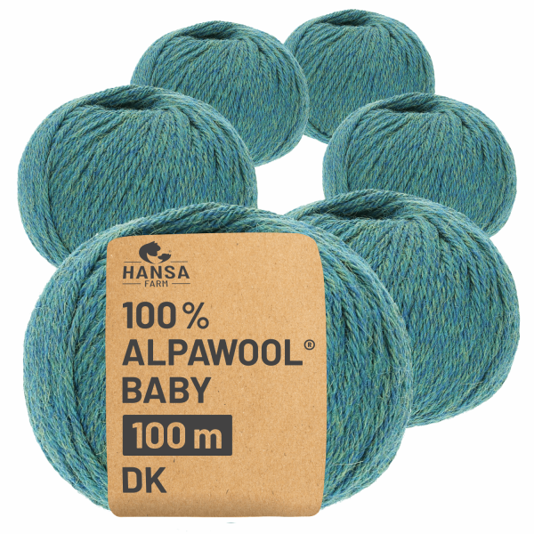 Alpawool® Baby 100 DK HF266 - 6x50g Alpakawolle Blau-Gruen Melange