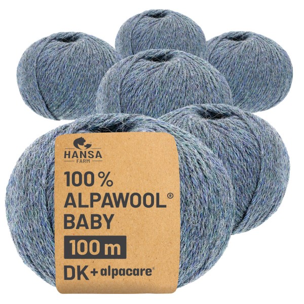 Alpawool® Baby 100 DK waschbar HF243 - 6x50g Alpakawolle Grau-Grün Melange