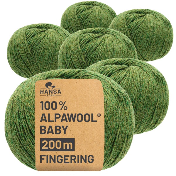 Alpawool® Baby 200 Fingering HF285 - 6x50g Alpakawolle Mittelgrün Melange