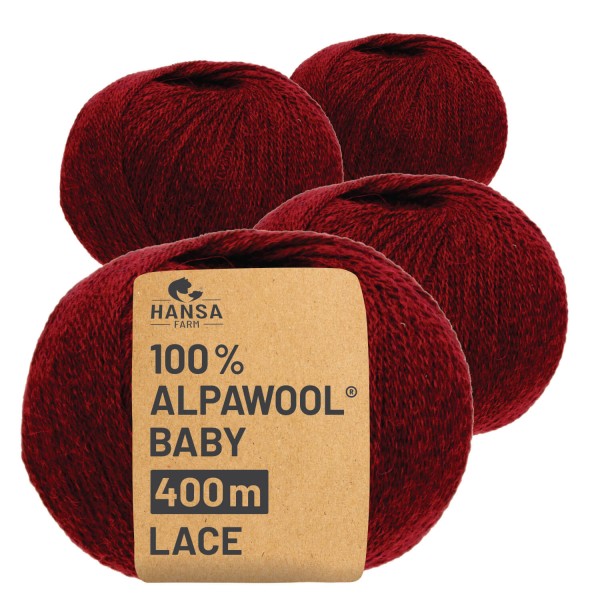 Alpawool® Baby 400 Lace HF179 - 4x50g Alpakawolle Weinrot Melange