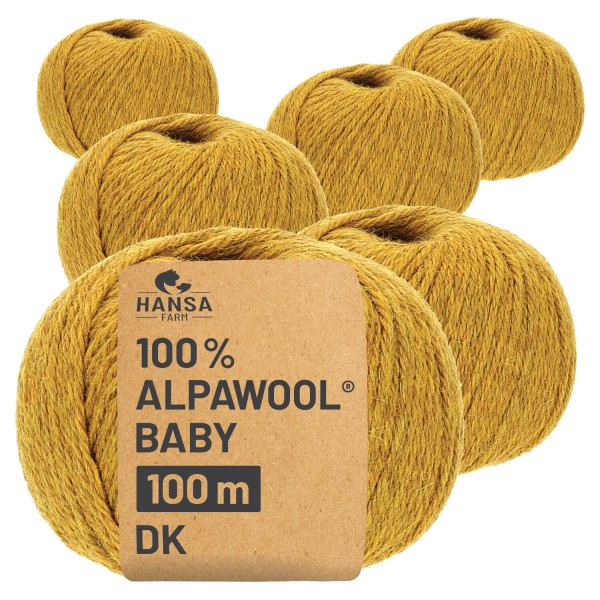 Alpawool® Baby 100 DK HF114 - 6x50g Alpakawolle Senfgelb Melange