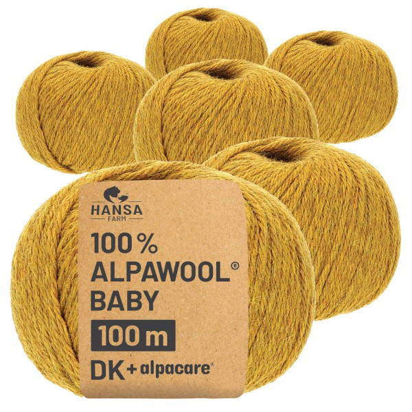 Alpawool® Baby 100 DK waschbar HF114 - 6x50g Alpakawolle Senfgelb Melange