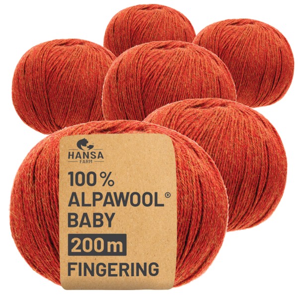 Alpawool® Baby 200 Fingering HF149 - 6x50g Alpakawolle Orange Melange