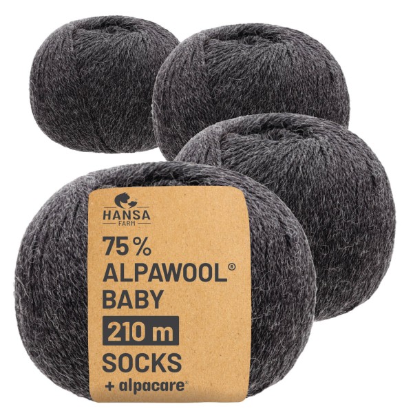 Alpawool® Baby Socks waschbar NFA14 - 4x56g Alpakawolle Anthrazit