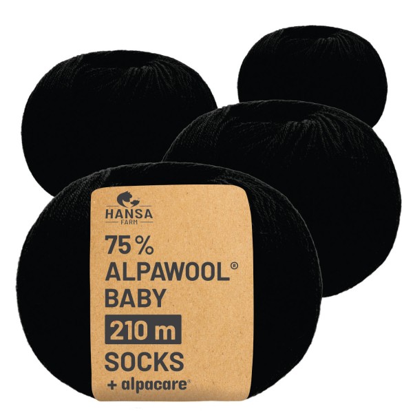 Alpawool® Baby Socks waschbar NFA15 - 4x56g Alpakawolle Schwarz