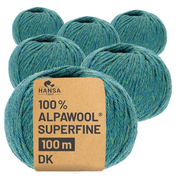 Alpawool® Superfine 100 DK HF266 - 6x50g Alpakawolle Blau-Gruen Melange