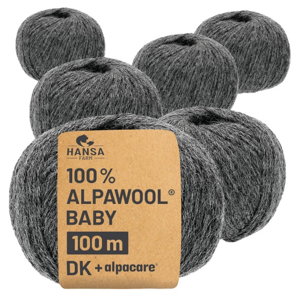Alpawool® Baby 100 DK waschbar NFA12 - 6x50g Alpakawolle Dunkelgrau