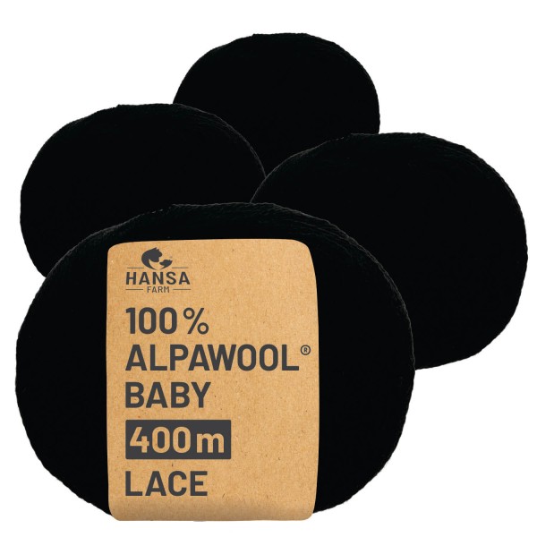 Alpawool® Baby 400 Lace NFA15 - 4x50g Alpakawolle Schwarz