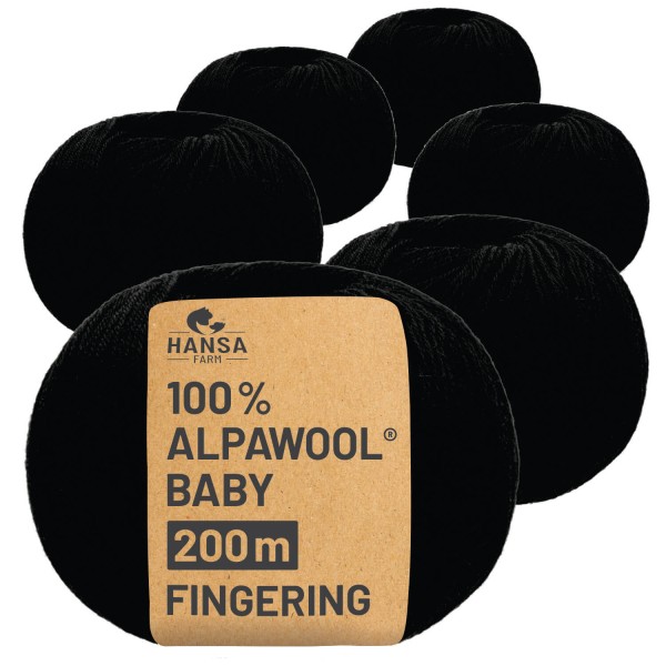 Alpawool® Baby 200 Fingering NFA15 - 6x50g Alpakawolle Schwarz