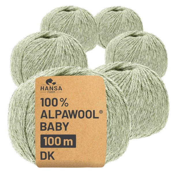 Alpawool® Baby 100 DK HF300 - 6x50g Alpakawolle Minze Grün Melange