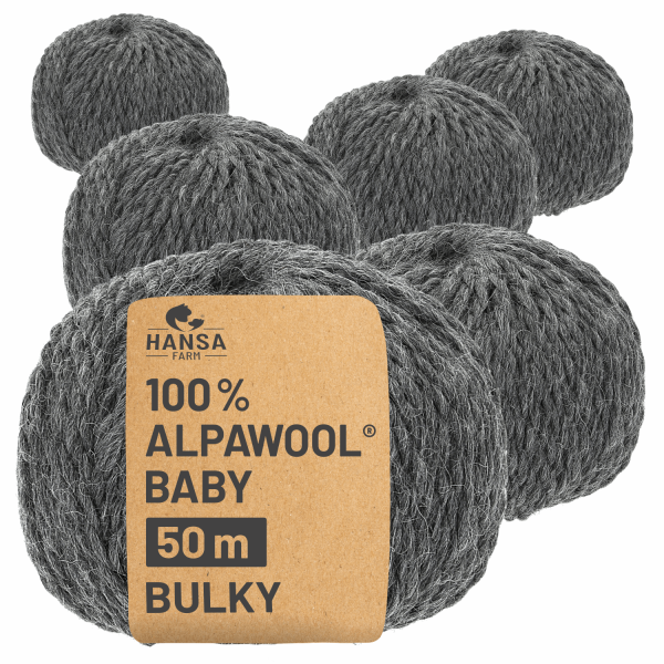 Alpawool® Baby 50 Bulky NFA12 - 6x50g Alpakawolle Dunkelgrau