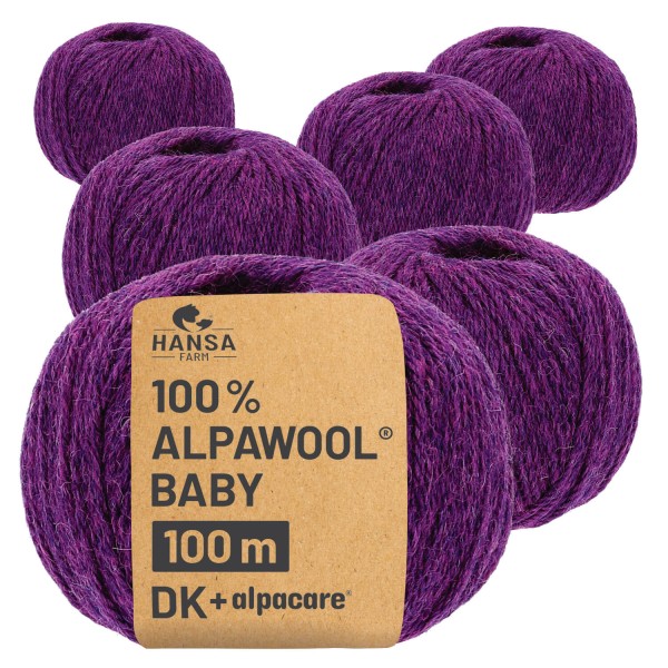 Alpawool® Baby 100 DK waschbar HF204 - 6x50g Alpakawolle Lila Melange