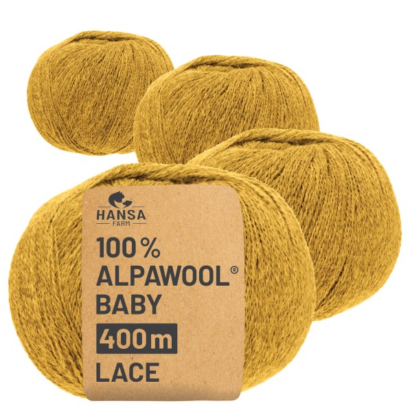Alpawool® Baby 400 Lace HF114 - 4x50g Alpakawolle Senfgelb Melange