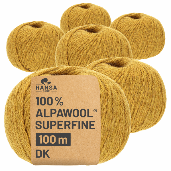 300g Superfine Alpakawolle DK Senfgelb heather (HF114)