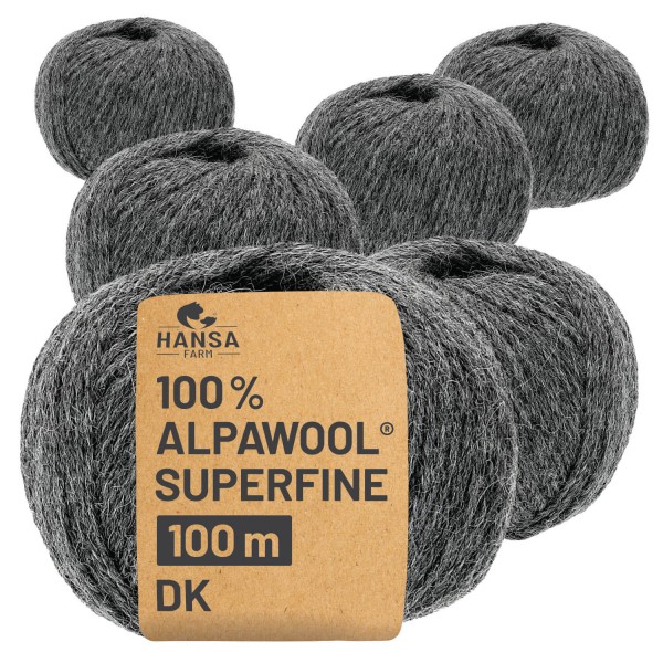 Alpawool® Superfine 100 DK NFA12 - 6x50g Alpakawolle Dunkelgrau