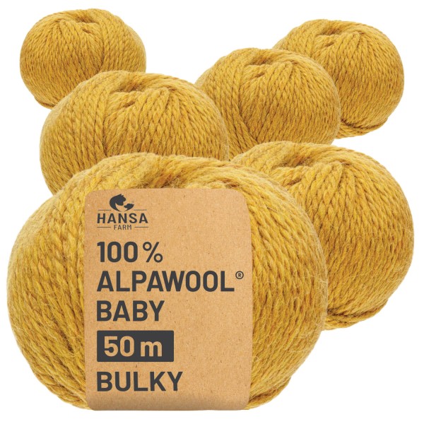 Alpawool® Baby 50 Bulky HF114 - 6x50g Alpakawolle Senfgelb Melange