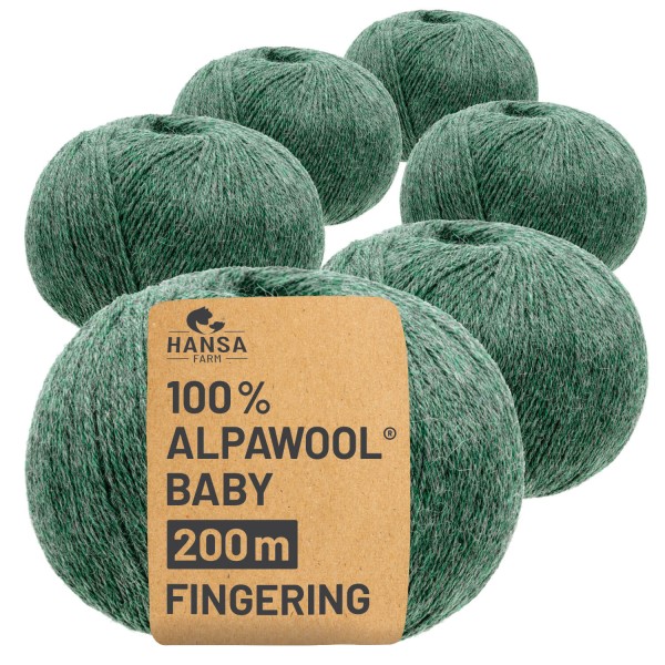 Alpawool® Baby 200 Fingering HF275 - 6x50g Alpakawolle Smaragd Melange