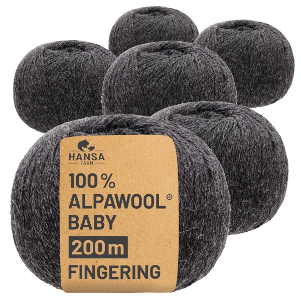 Alpawool® Baby 200 Fingering NFA14 - 6x50g Alpakawolle Anthrazit