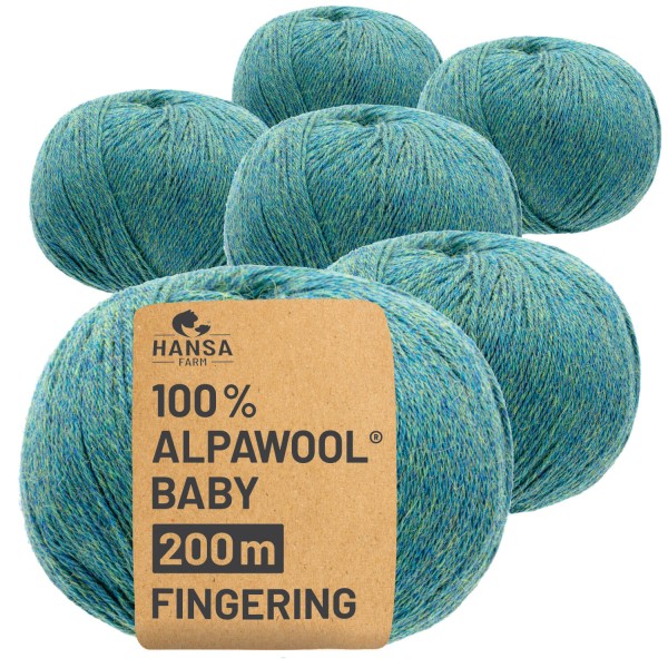 Alpawool® Baby 200 Fingering HF266 - 6x50g Alpakawolle Blau-Gruen Melange