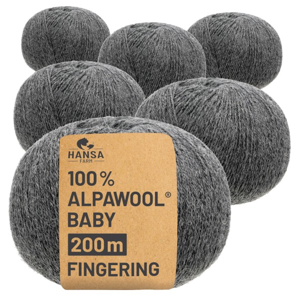 Alpawool® Baby 200 Fingering NFA12 - 6x50g Alpakawolle Dunkelgrau
