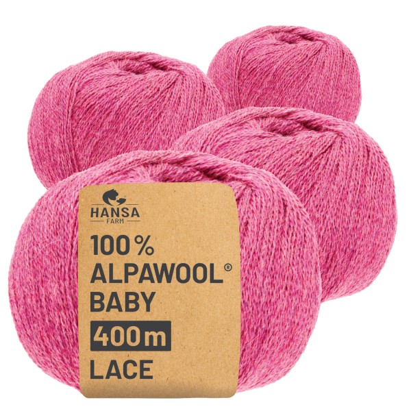 Alpawool® Baby 400 Lace HF191 - 4x50g Alpakawolle Himbeersahne Melange