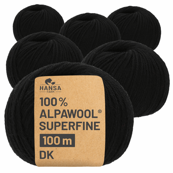300g Superfine Alpakawolle DK Schwarz (NFA15)