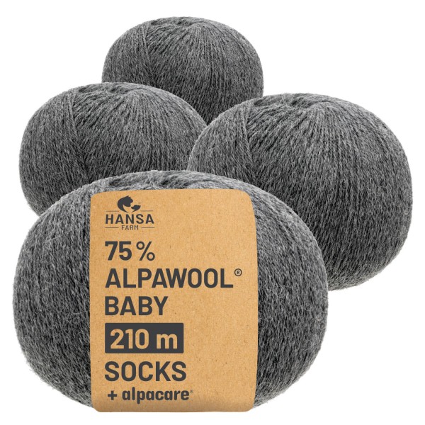Alpawool® Baby Socks waschbar NFA12 - 4x56g Alpakawolle Dunkelgrau