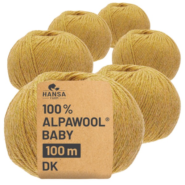 Alpawool® Baby 100 DK HF134 - 6x50g Alpakawolle Zucker Gelb Melange