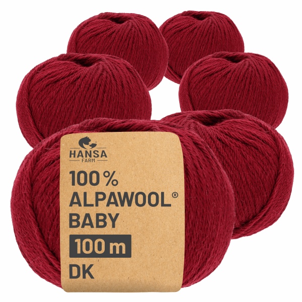 Alpawool® Baby 100 DK CF179 - 6x50g Alpakawolle Weinrot