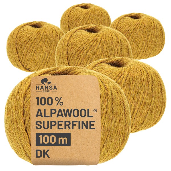 Alpawool® Superfine 100 DK HF114 - 6x50g Alpakawolle Senfgelb Melange