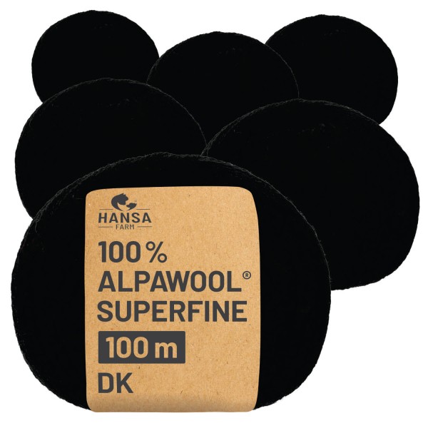 Alpawool® Superfine 100 DK NFA15 - 6x50g Alpakawolle Schwarz