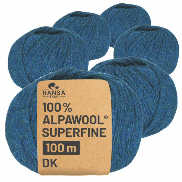 Alpawool® Superfine 100 DK HF259 - 6x50g Alpakawolle Deep Ocean Melange