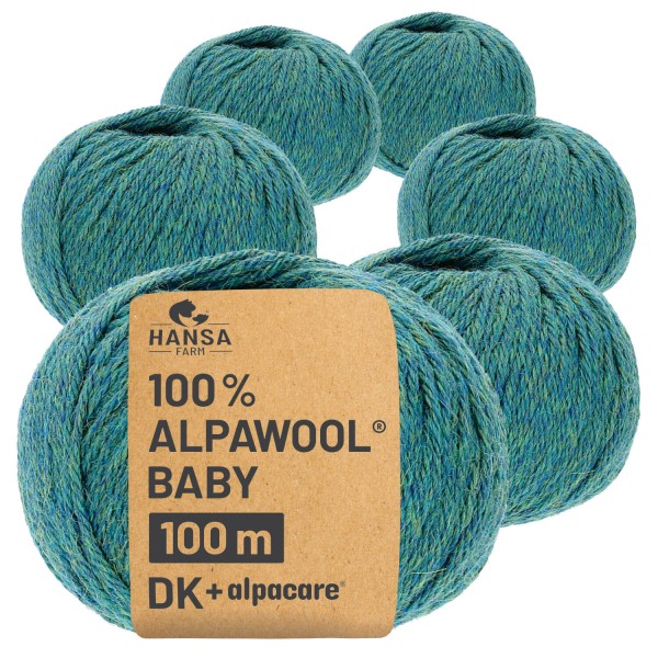 Alpawool® Baby 100 DK waschbar HF266 - 6x50g Alpakawolle Blau-Gruen Melange