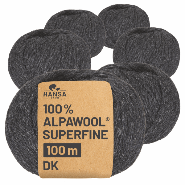 Alpawool® Superfine 100 DK NFA14 - 6x50g Alpakawolle Anthrazit