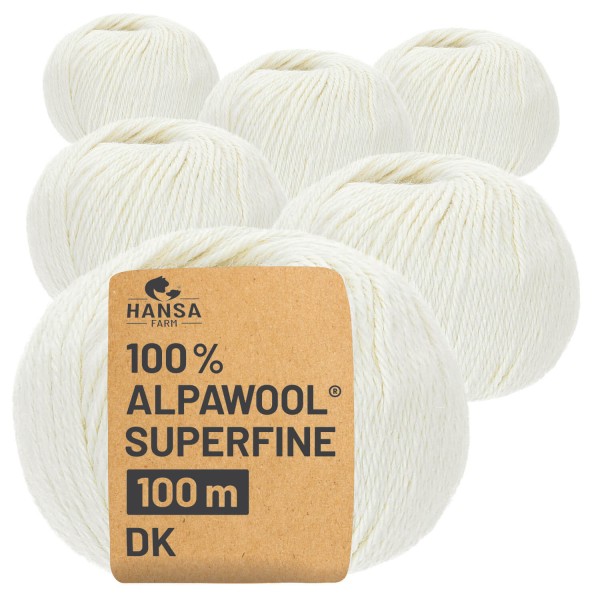 Alpawool® Superfine 100 DK NFA01 - 6x50g Alpakawolle Natur
