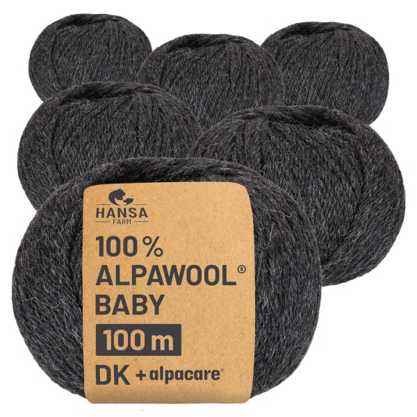 Alpawool® Baby 100 DK waschbar NFA14 - 6x50g Alpakawolle Anthrazit
