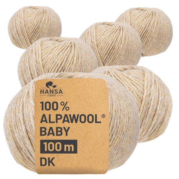 Alpawool® Baby 100 DK HF102 - 6x50g Alpakawolle Natur-Gelb Melange