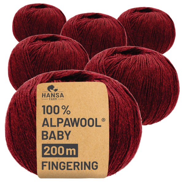 Alpawool® Baby 200 Fingering HF179 - 6x50g Alpakawolle Weinrot Melange